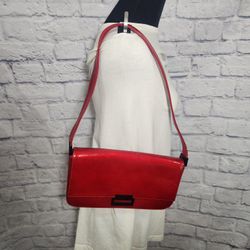 Stuart Weitzman Red Patent Leather Shoulder Bag With Black Accents & Zip Pocket Sleek Design For Evening Or Casual Wear