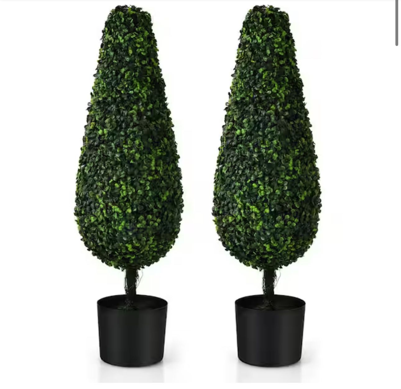 35 in. Green Artificial Boxwood Tower Topiary Tree in Pot UV Resistant Indoor Outdoor (2-Pack)