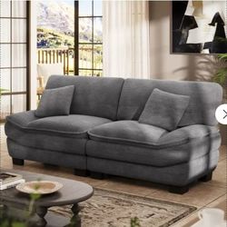 Gray Corduroy Loveseat | 2-Seat Sofa | Includes Pillows | Brand New