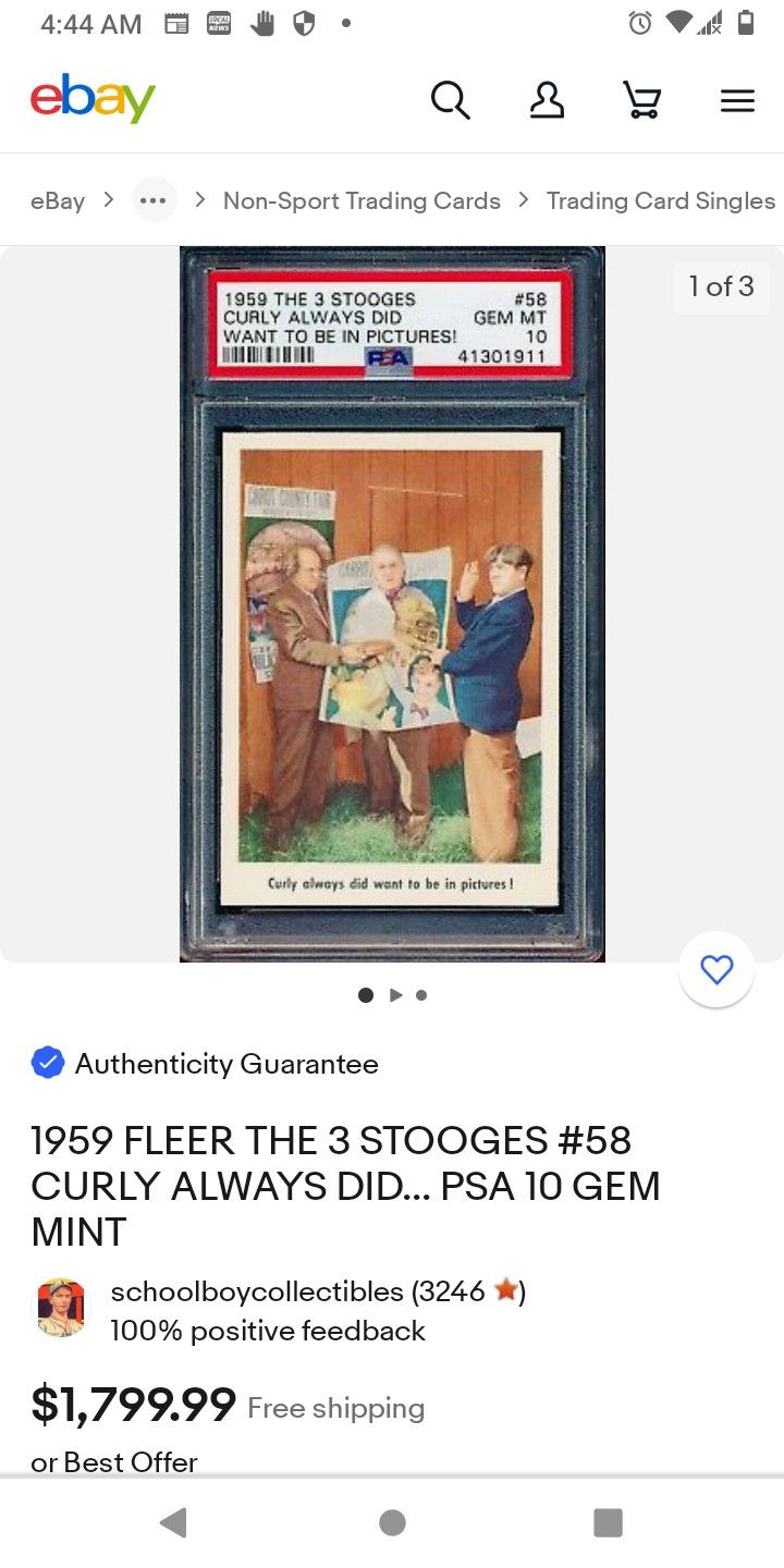 1959 Three Stooges Card Rare