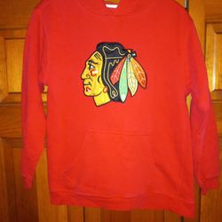 CHICAGO BLACKHAWKS 21" COLLAR TO BOTTOM & 18" PIT TO PIT REEBOK HOODIE SWEATSHIRT 