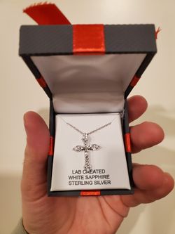 Sterling Silver White Sapphire Cross Necklace