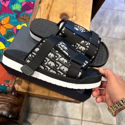 Dior Mens Alpha Sandal Beige Black Blue Oblique Jacquard Logo Slide Slip On