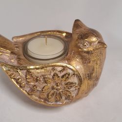 Nice Gold Resin Bird Tealight Candle Holder With Tealight 