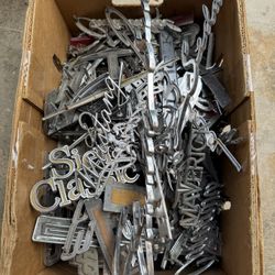 About 25 Pounds Of Chrome Car Emblems From Mustang To Ford To Chevrolet To Camaro To Impala To Corvair In The List Goes On The Entire Box 150