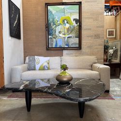 Solid Black Marble Asymmetrical Freeform Coffee Table