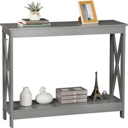 Sofa Side Console Table with 2 Storage Shelves Narrow Accent Table for Entryway/Hallway/Living Room, 39.3in L x 11.8in W x 31.6in H (Grey, 39.3 inch)