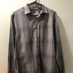 Perry Ellis Men's Medium Slim-fit Stretch Checkered Dress Shirt. Black & White