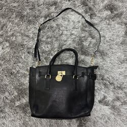 Black Michael Kors Hamilton Satchel Bag With Gold Accents
