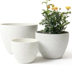LA JOLIE MUSE Outdoor Planters Pots for Plants Set of 3 -  SPECKLED WHITE