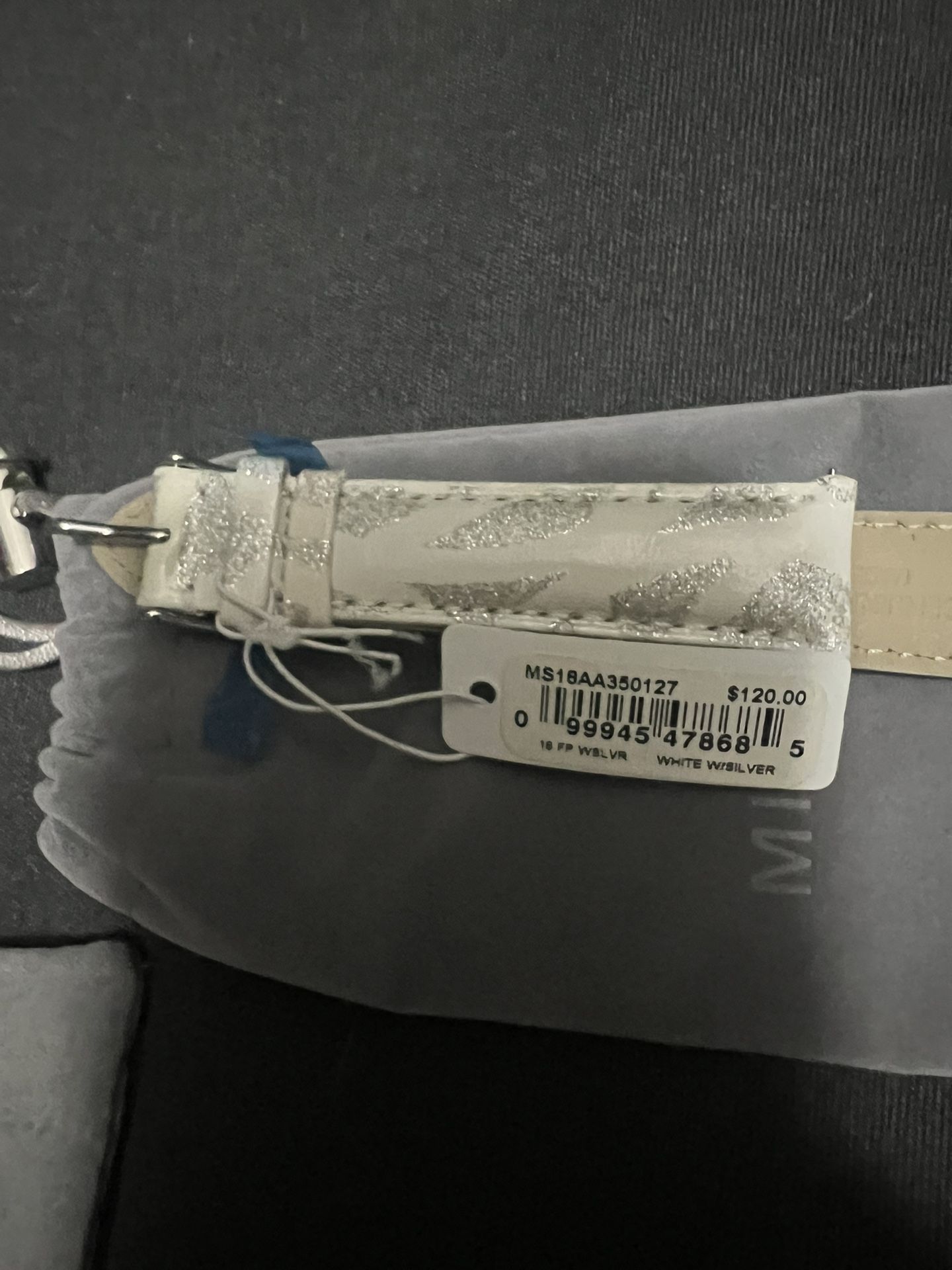 Brand New Michele Watch Strap – White with Silver Glitter – 18mm