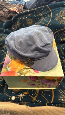 Powder Blue Suede-Look Cloche Hat with Jeweled Flower Brooch