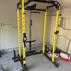 Power Cage With Barbell, Weights And Bench