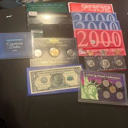 Lot Of 6 Proof Sets And Morgan 100th Anniversary Dollar Bill