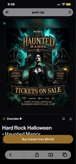 2- Hard Rock Halloween Haunted Manor Ticket