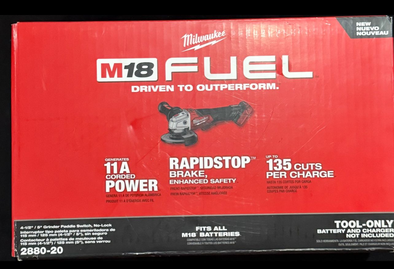 M18 FUEL 18V Lithium-lon Brushless Cordless 4-1/2 in./5 in. Grinder w/Paddle Switch (Tool-Only)
