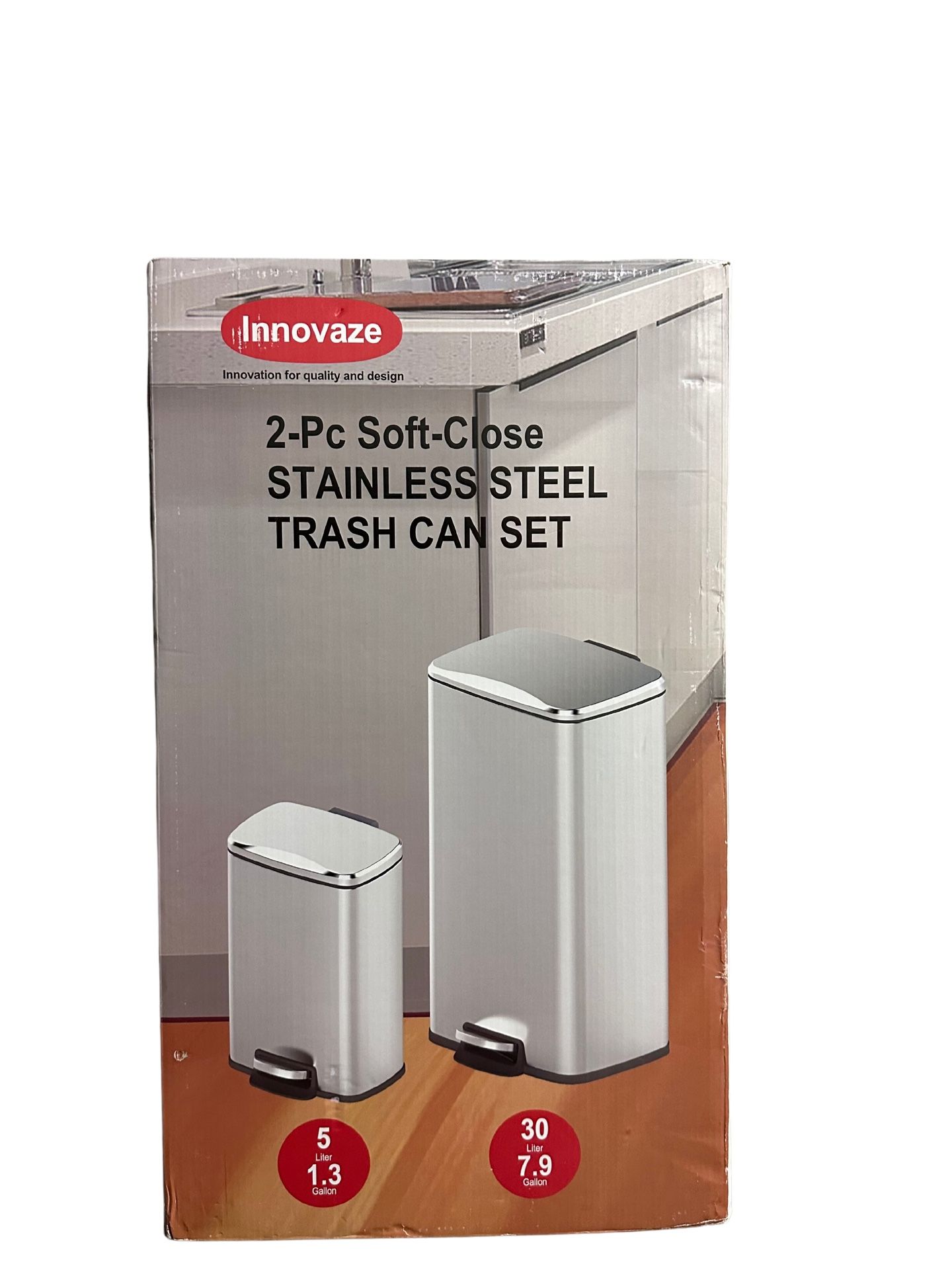 Innovaze 30L and 5L Rectangular Stainless Steel Trash Can Set