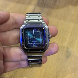 Men’s stainless steel watch 41 mm blue face santo