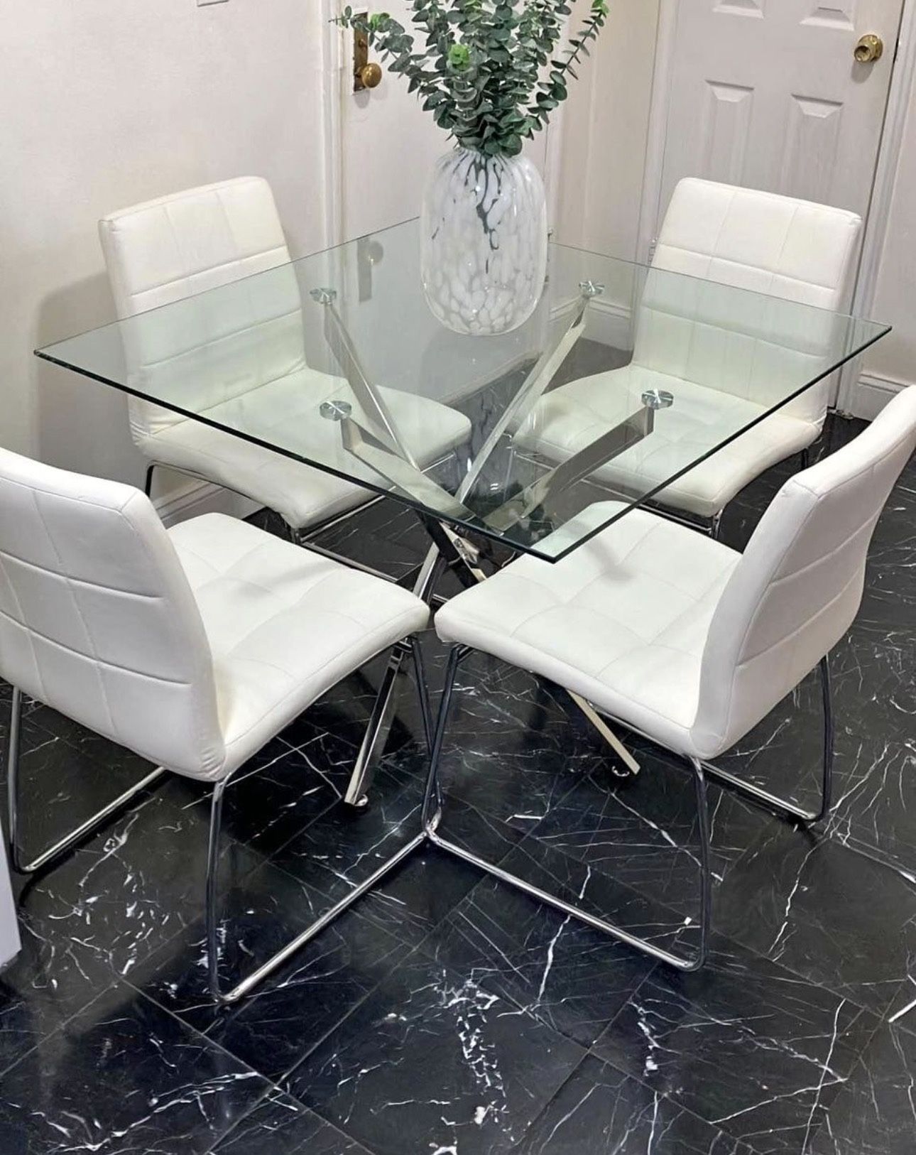 🤍🤍🤍🤍 White/CHROME dining SET