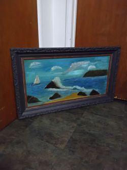 Framed Coastal Seascape Oil Painting