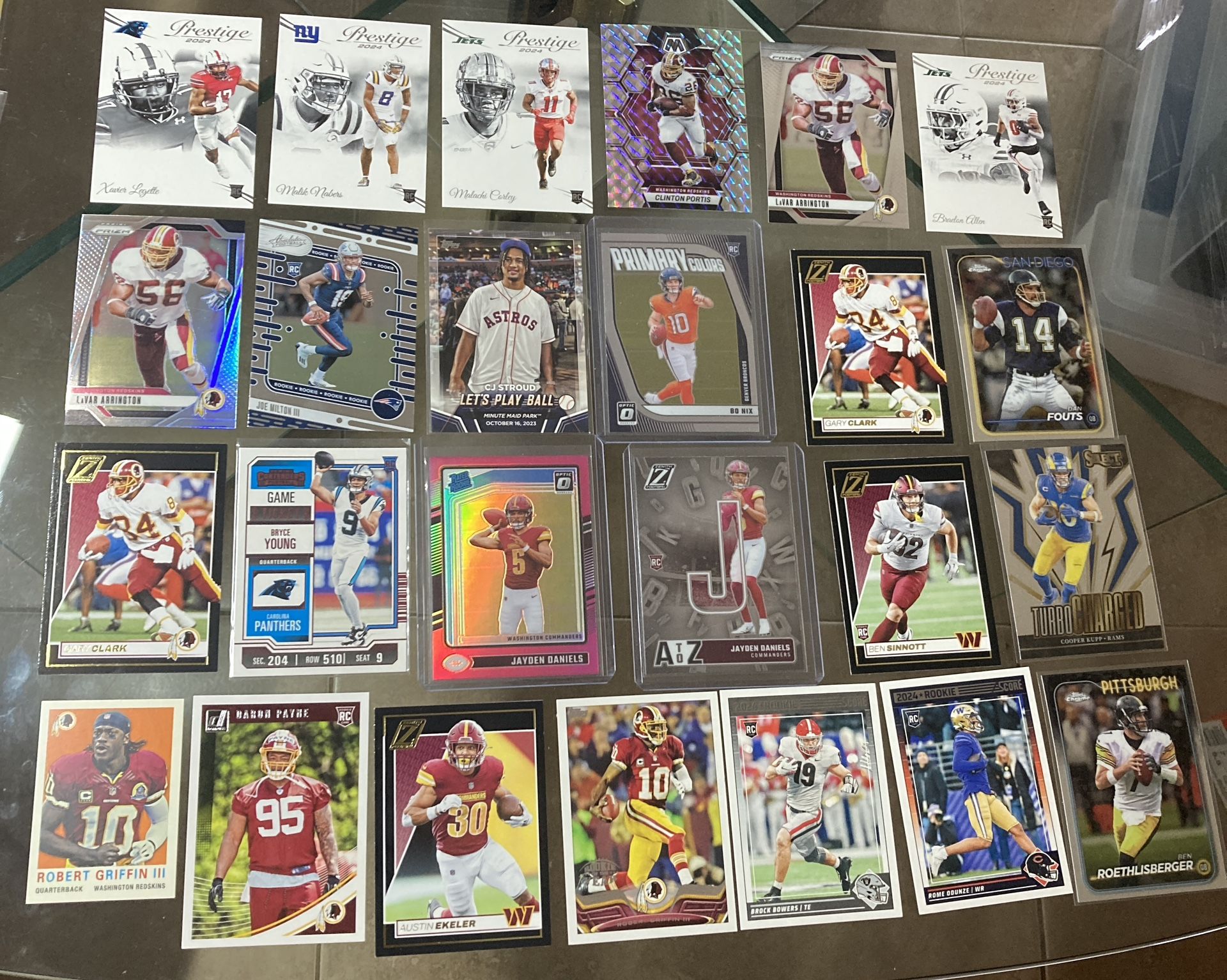 25 football card rookie Lot 2024 including Donruss Optic JAYDEN DANIELS Bo Nix Etc