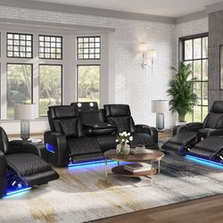 “BRAND NEW” 3-PC Black Leather Power Reclining Set
