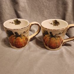 Two Pumpkin Fest Hand Painted mugs