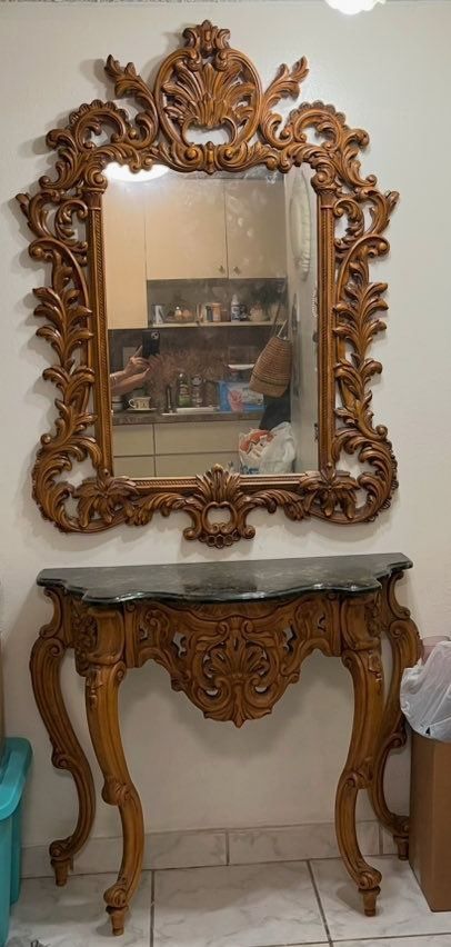 Gold Ornate Mirror With Matching Table