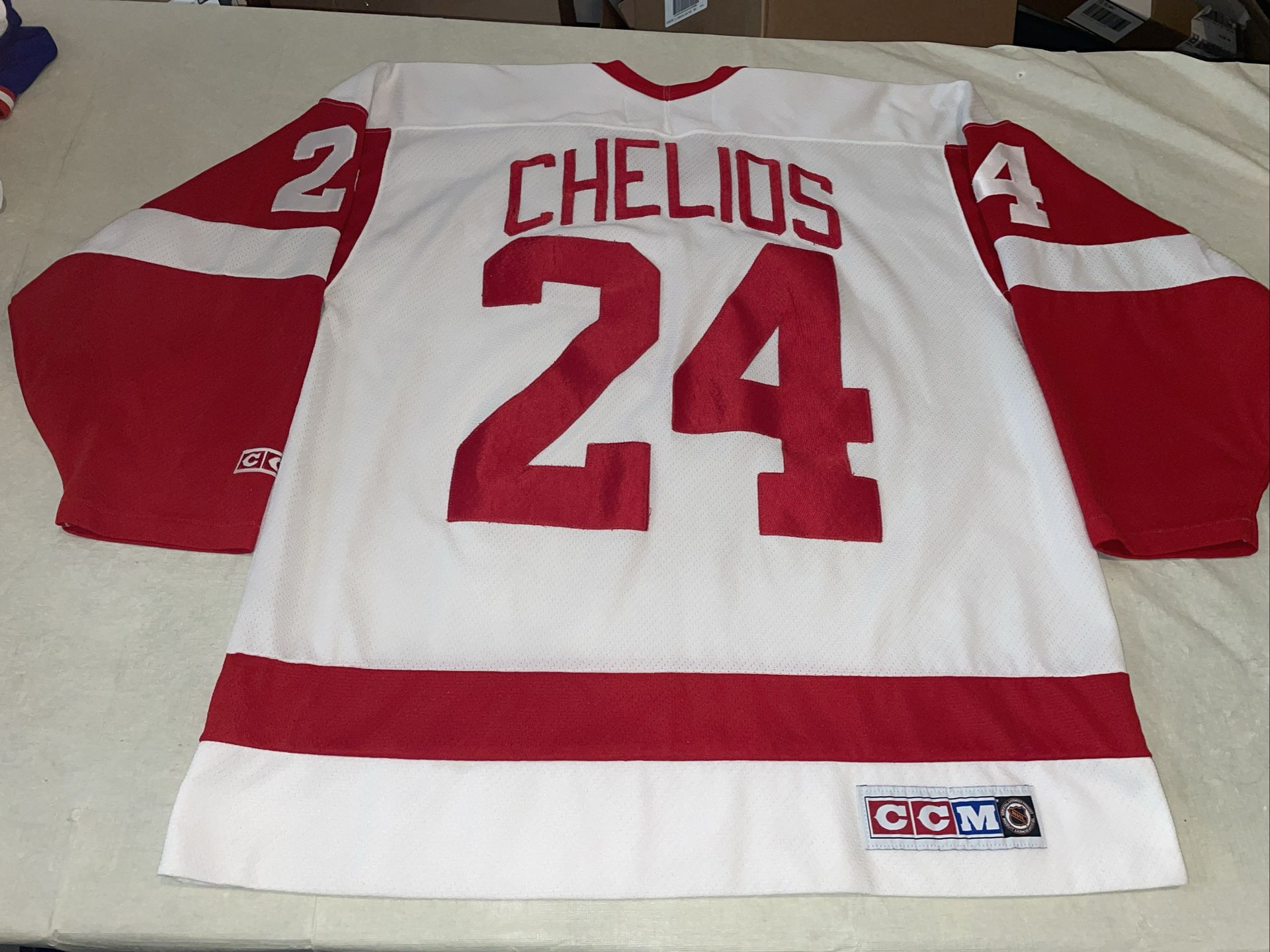 Mens Xl Chris Chelios CCM Jersey Detroit Red Wings Clean White mic Vtg 90s Sewn