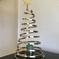 14" Solid Brass Spiral Christmas Tree with Votive Candle Holder