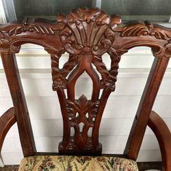 2 Mahogany Floral  Wood Antique Style Chairs