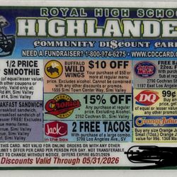 Simi Valley Royal Football Discount Cards 