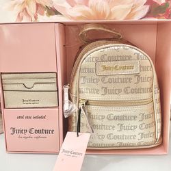 Pre-owned Juicy Couture Mini Backpack Wallet & Keychain Gift Set Travel  Accessory Brown