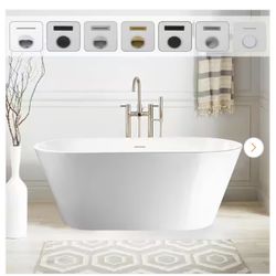 Domme 67 in. Acrylic Flatbottom Freestanding Non-Slip Soaking Bathtub in White/Integrated Overflow