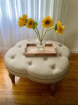 Tufted Ottoman Coffee Table – 36” Round, Beige Upholstery, Great Condition