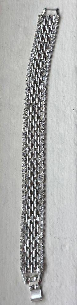 Vintage Kenneth Jay Lane (KJL) Rhinestone Mesh Bracelet - Silver Tone