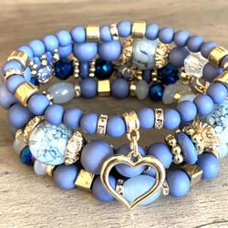 Bohemian Style Beaded Bracelet/ 14K Gold Plated Heart Charm