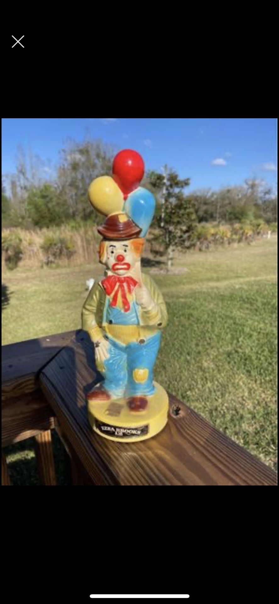 Both Ezra Brooks Clown Bourbon Whiskey EMPTY Decanter Genuine Heritage China. 1973