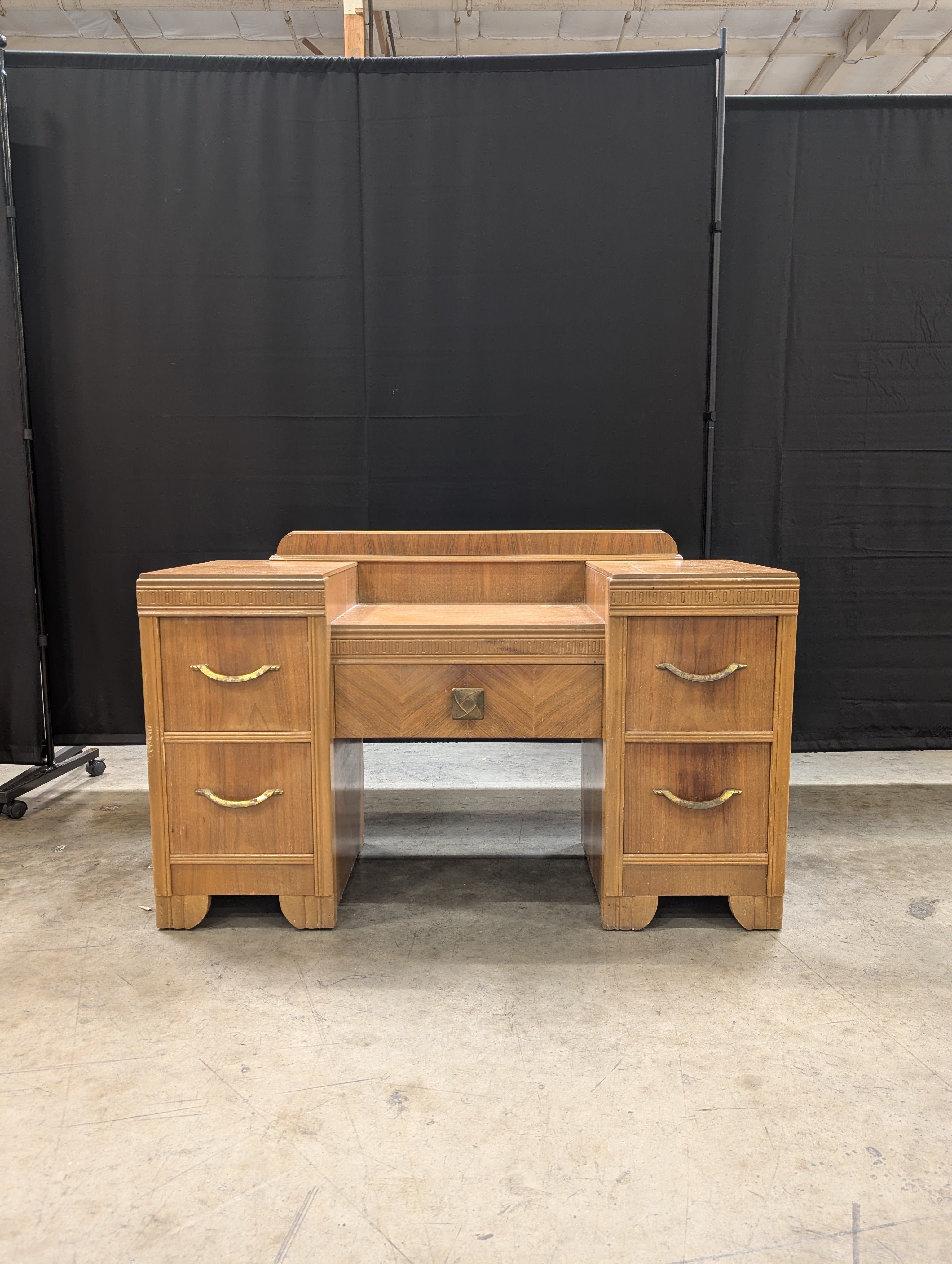 Vintage Wood Vanity Desk with Multiple Drawers