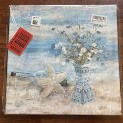 New Bathroom Hanging Decor Wall Art Floral Beach Picture 14" x 14"