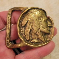 Vintage 1970’s INDIAN HEAD BRASS BELT BUCKLE