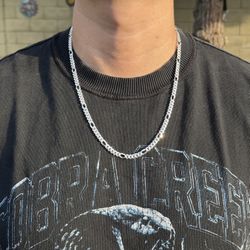 Cuban Figaro Silver Chain 24”