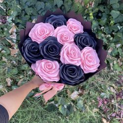 pink and black bouquet 