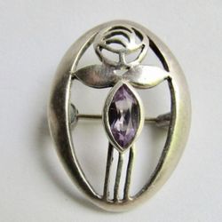 Vintage Sterling Silver Amethyst Brooch