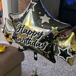 HAPPY BIRTHDAY (7 In Total)black, gold, and silver foil balloons 