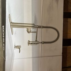 Kohler Sous stainless steel kitchen faucet with soap and lotion dispenser