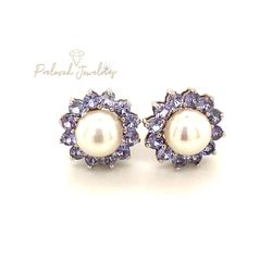 14k Tanzanite & Pearl Stud Earrings 