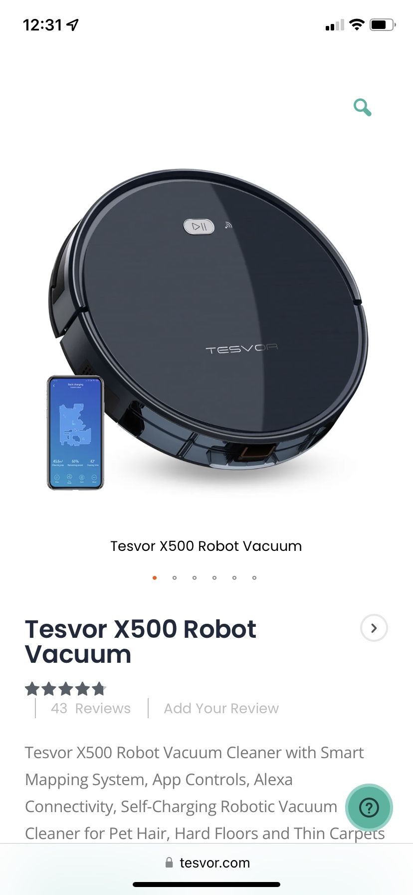 Tesvor X500 Smart Robot Vacuum, Cordless
