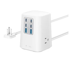 Anker Desktop Charger, 9-in-1 Power Strip with 300J Surge Protector, 5ft Flat Plug Extension Cord with Multiple Devices, 100W USB C Charger with 3 AC,