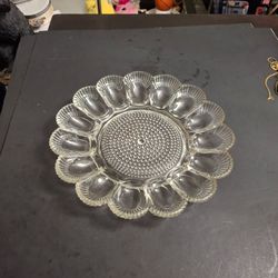 Vintage Indiana Glass 11" Clear Hobnail Deviled Egg Platter Made In The 1960's, Holds 15 Eggs - 2 In Stock
